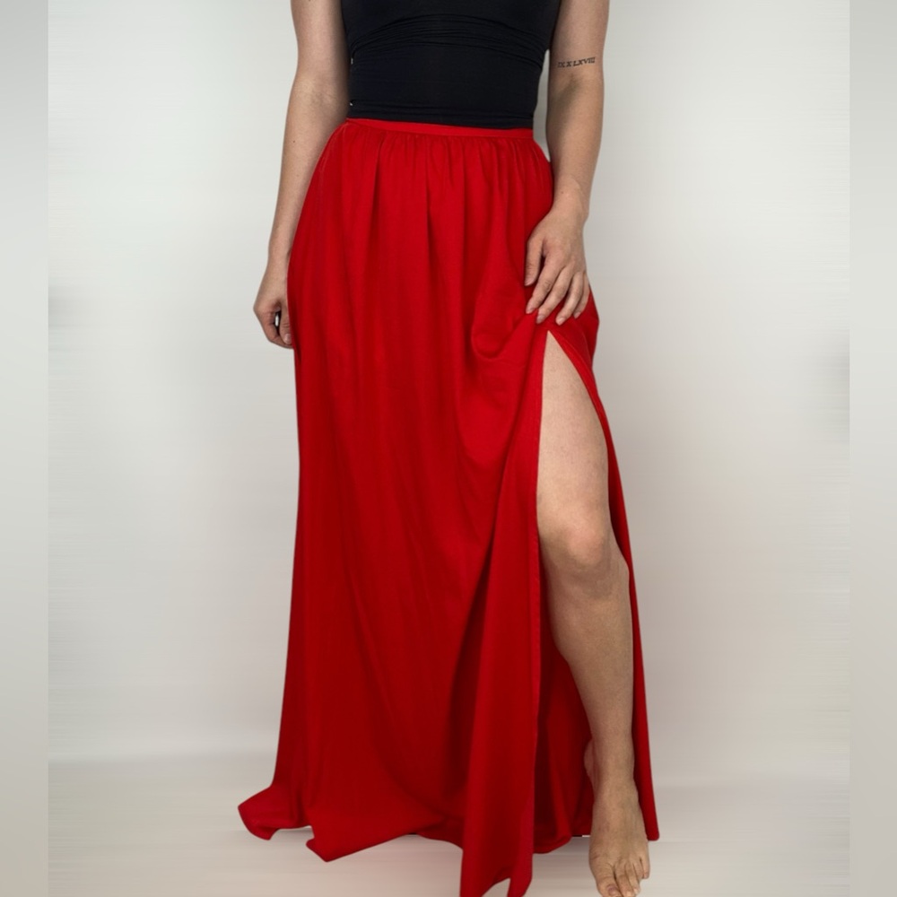 BLAQUE LABEL Revolve A Line Maxi Skirt in Red Sateen Party Going Out